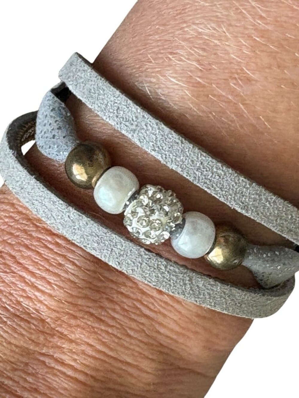 Boho Gray Suede Beaded Magnetic Clasp Gemstone Bracelet Quiet Luxury